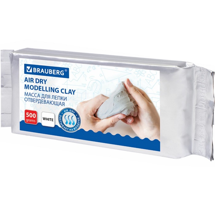 Паста (масса) для лепки BRAUBERG, самозатверд., 500г,натуральный белый, ВЫСШЕЕ КАЧЕСТВО, 224443