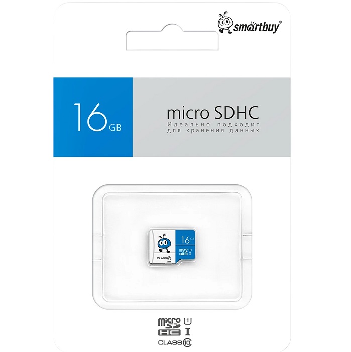 MicroSD 16Gb SMARTBUY Class 10 UHS-I синие без адаптера (SB16GMSDU1BLUE00)