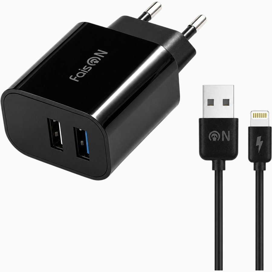 Сетевое ЗУ 2USB 2.4A FAISON C-27, Serve, Lightningi, чёрный