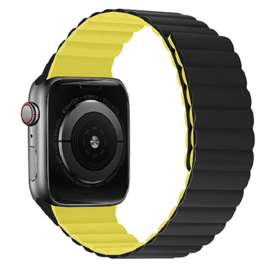 Силиконовый ремешок WB32 Универсальный 22мм на магните (black/yellow) 2