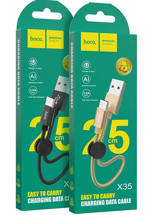Кабель USB <--> Type-C  0.25м HOCO X35 Premium ткань, черный