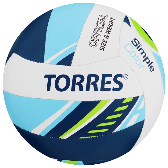 Мяч волейбольный TORRES Simple Color, V323115, машинная сшивка, 18 панелей, р. 5, TPU, бутиловая камера