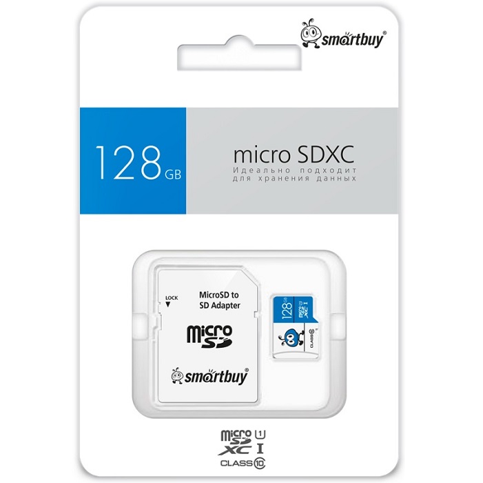 Micro SD 128Gb SMARTBUY Class 10 UHS-I BLUE (с адаптером SD) (SB128GMSDU1BLUE01)