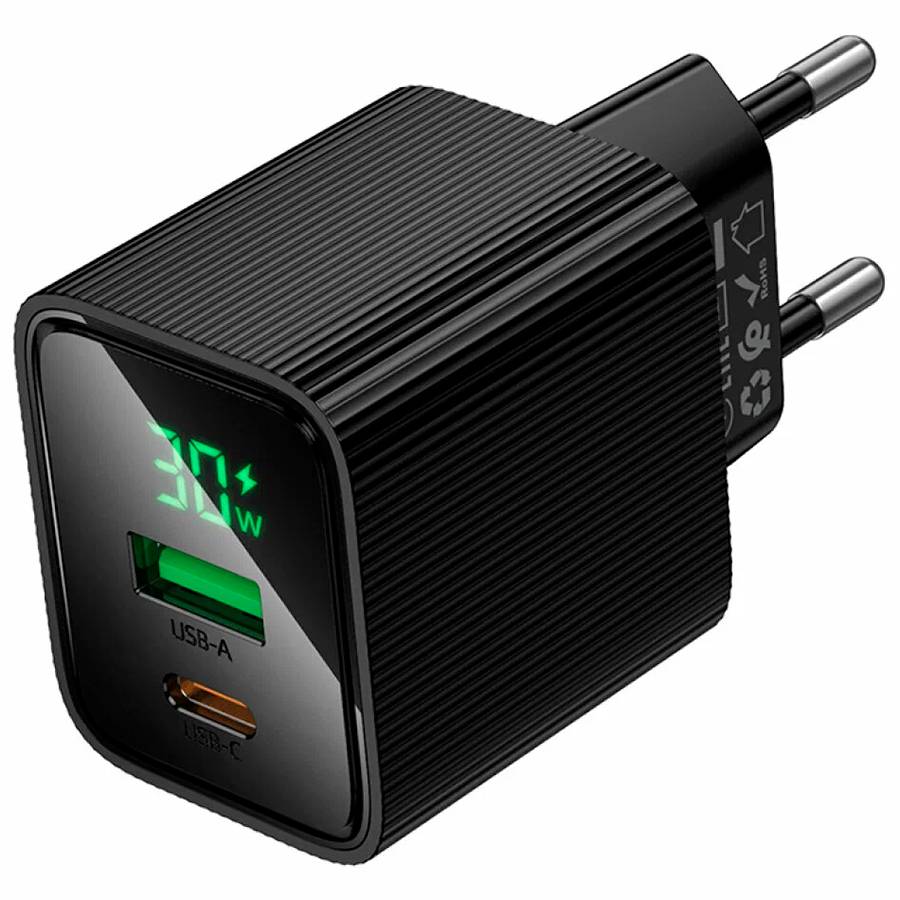 Сетевое ЗУ 1USB/1Type-C 3A HOCO CS84A, Black, Type-C-Type-C, 18W PD 30W+QC3.0
