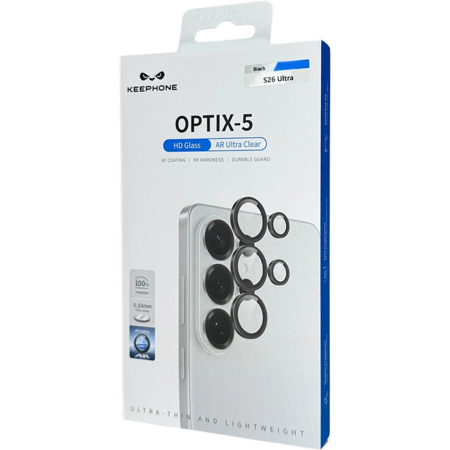 Противоударное стекло для камеры KEEPHONE OPTIX-5 CAMERA LENS для Samsung Galaxy S26 ULTRA, BLACK)