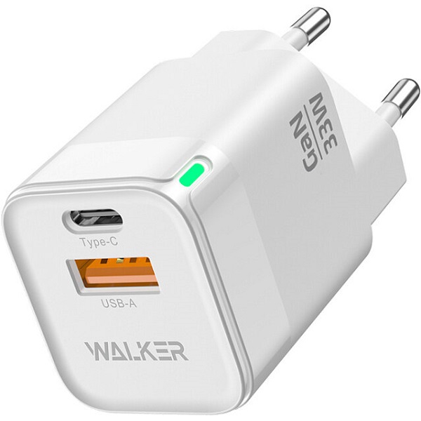 Сетевое ЗУ 1USB/1Type-C WALKER WH-43 GaN, 33Вт, белое