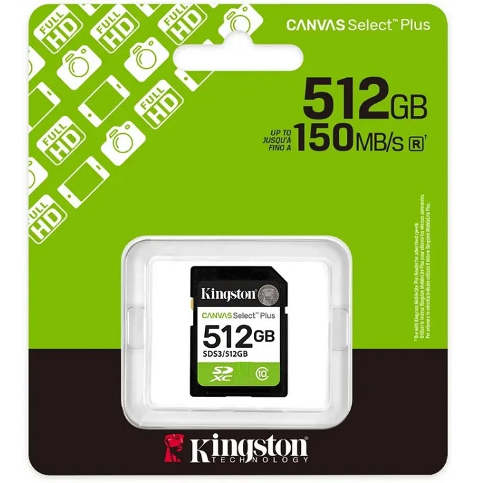 Micro SD 512Gb Kingston Class 10 Canvas Select Plus A1 U1 V10  (150 Mb/s)