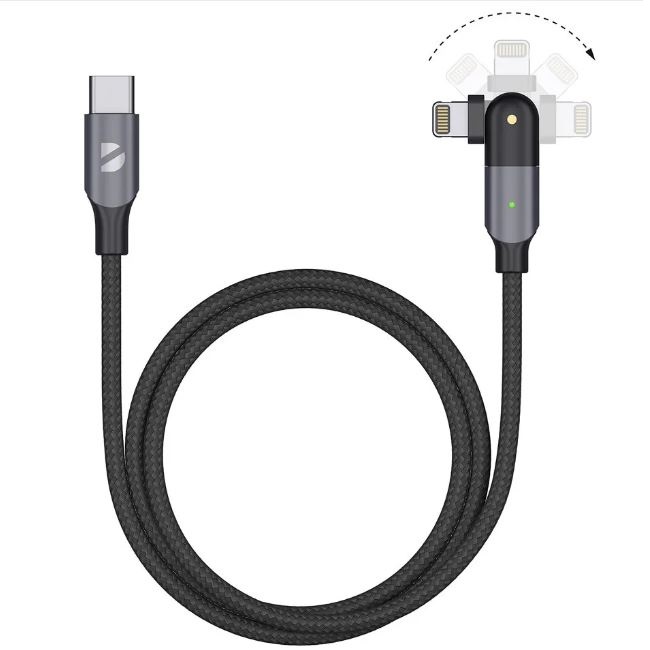 Кабель Lighning <--> Type-C  1.2м DEPPA черный, поворотный, 180˚ (72331)