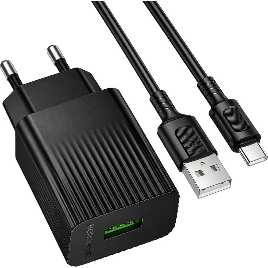 Сетевое ЗУ 1USB BOROFONE BAS72A Black, кабель USB-Type-C 18W