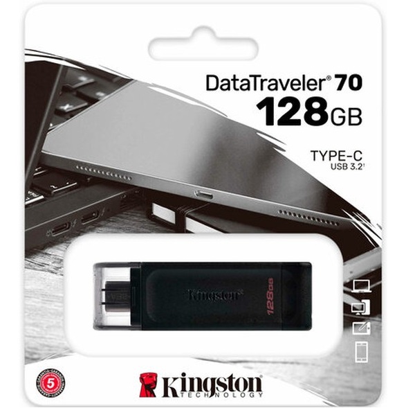 USB 128Gb Kingston DataTraveler DT70,  черный, USB Type-C 3.2