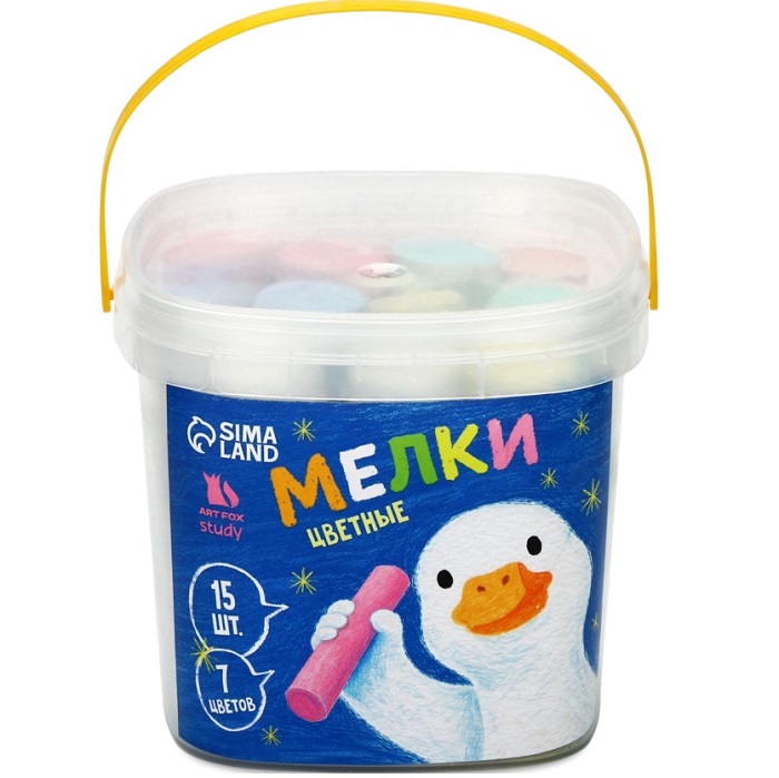 Мелки для асфальта, 15 штук, 7 цветов, цилиндр в ведёрке, ArtFox 10121911