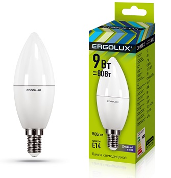 Лампа светодиодная ERGOLUX C35 9W/6500/E14) NEW