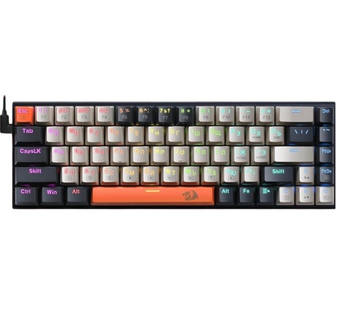 Клавиатура REDRAGON Fizz RU,Rainbow,красные свитчи (72599)