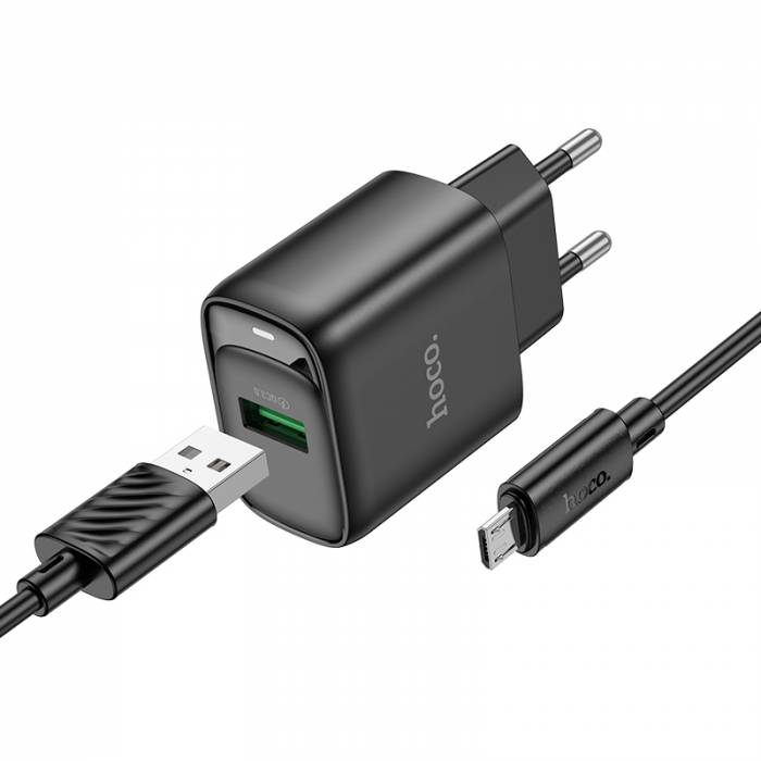 Сетевое ЗУ 1USB HOCO C140A Smart, черный, USB - microUSB, PD18Вт, QC3.0