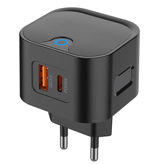 Сетевое ЗУ 1USB/1Type-C PERO TC21, черный, 25W