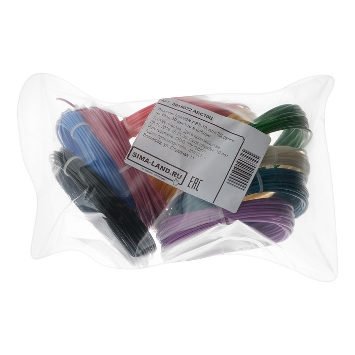 Пластик ABS-10 LuazON, 10 цветов по 10 м 3819072