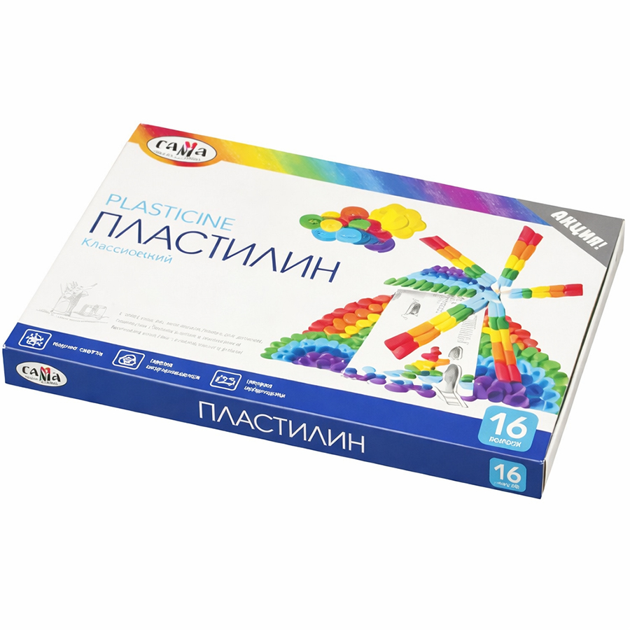 Пластилин Гамма "Классический", 16 цветов, 320г, со стеком, картон. упаковка 281034