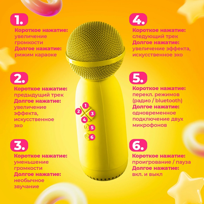 Микрофон БП Караоке AMFOX AM-MIC70 желтый 4