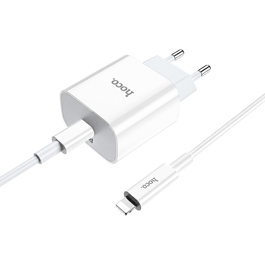 Сетевое ЗУ 1Type-C 3.1A HOCO C76A Plus, белое, Type-C Lighting, PD20W, QC3.0