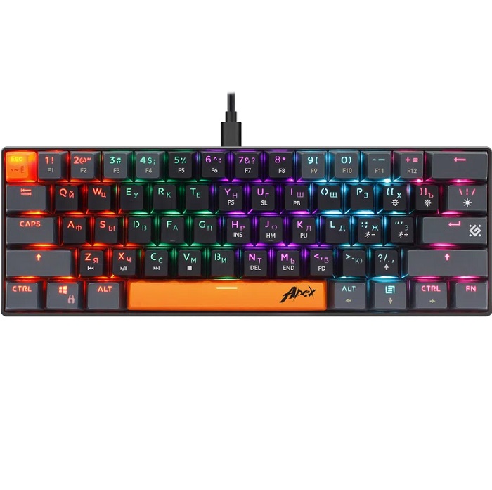 Клавиатура DEFENDER Apex GK-002 RU,3цв/черн,радуж,61к,крас,св