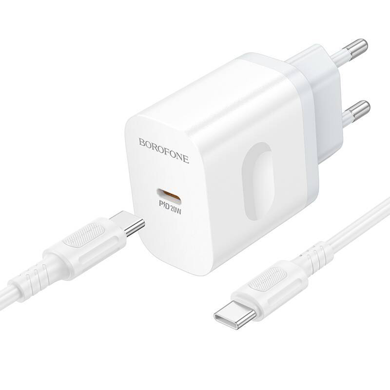 Сетевое ЗУ 1Type-C 3A BOROFONE BA99A White, кабель Type-C-Type-C PD20W