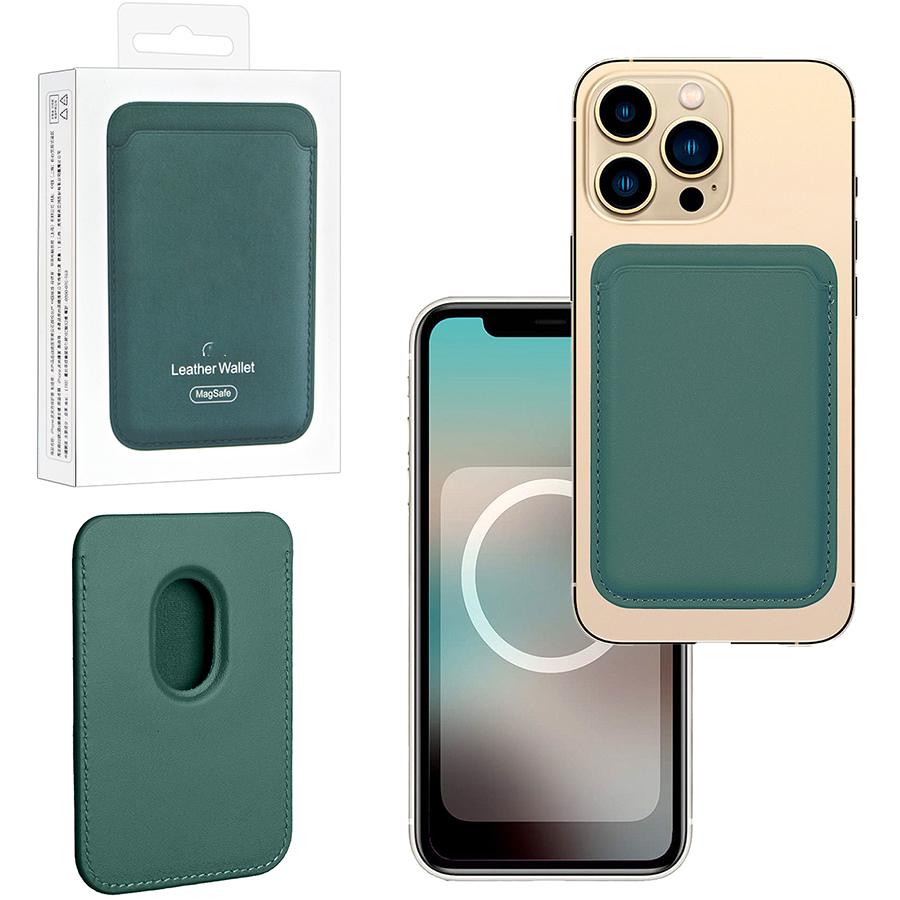 Кошелек для карт Leather Wallet Pine Needle Green iPhone 12-15 Pro Max (Анимация NFC Clear) с лого