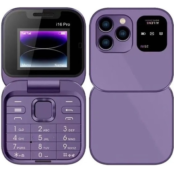 Телефон МИНИ i16 PRO mini раскладушка фиолетовый УЦЕНКА