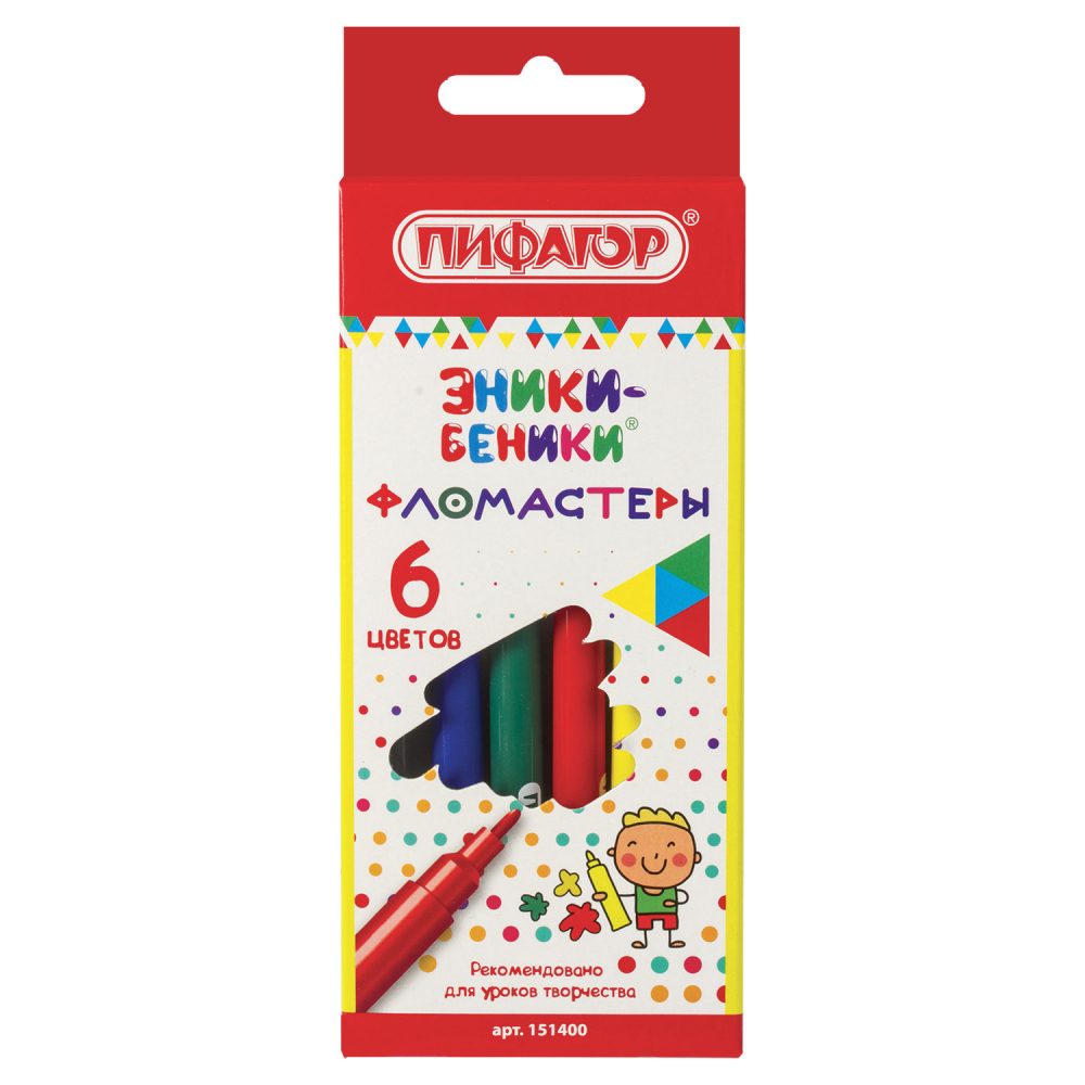 Фломастеры ПИФАГОР "ЭНИКИ-БЕНИКИ", 6 цветов, вентилируемый колпачок 151400