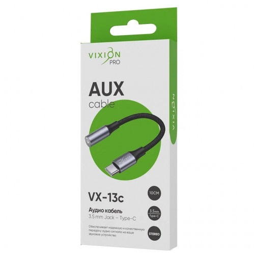 Переходник Jack 3.5 >--> Type-C VIXION PRO VX-13c темно-серый