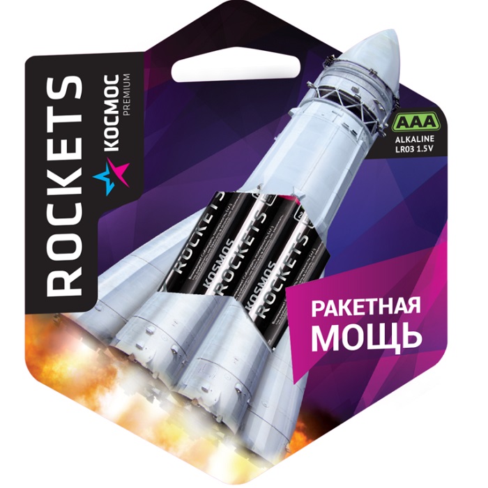 Элемент питания КОСМОС LR03 BL-4 premium ROCKETS (4/48/576)