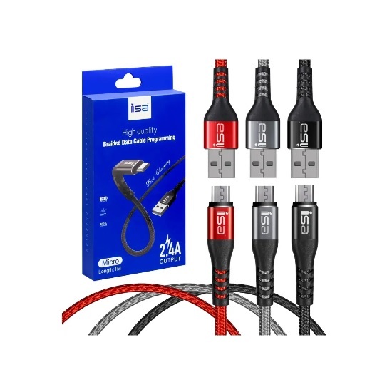 Кабель USB <--> microUSB  1.0м ISA DC-R02 LUX алюминий/нейлон красный
