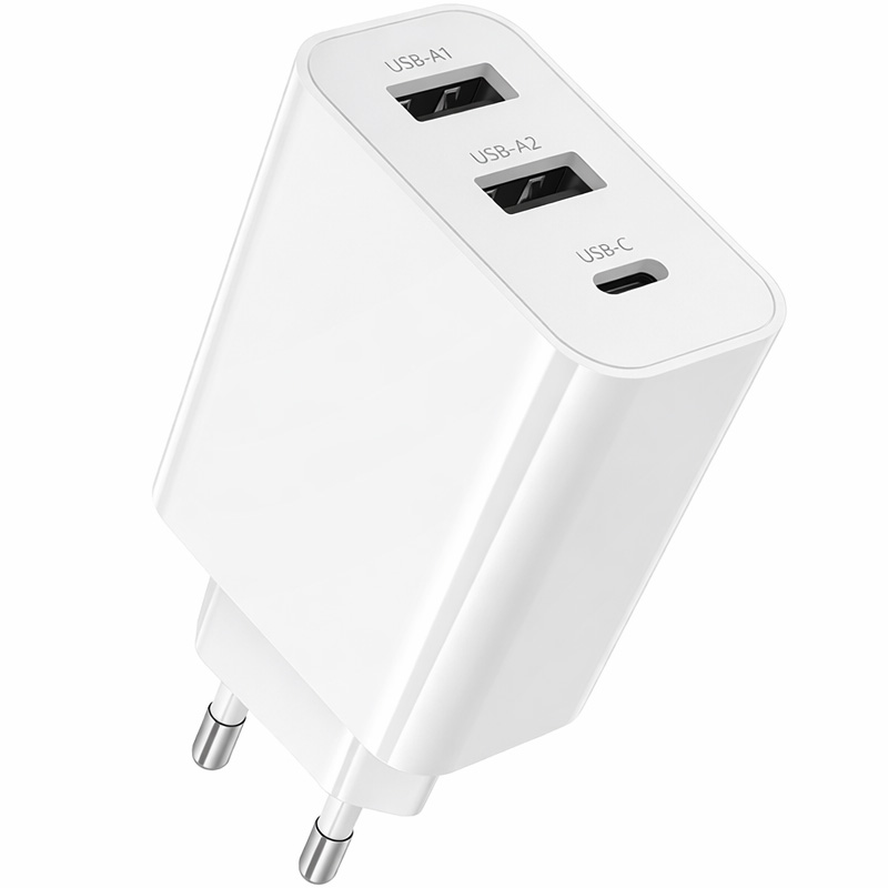 Сетевое ЗУ 2USB /1Type-C 3A BOROFONE BA105A White, 15W