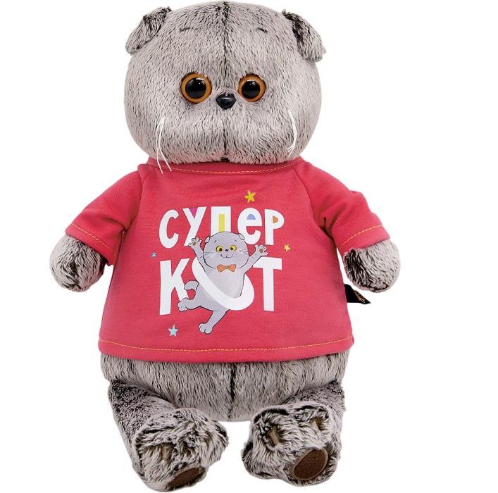 Мягкая игрушка Кот Басик в лонгсливе с принтом "Супер кот" , 30см (Ks30-284)