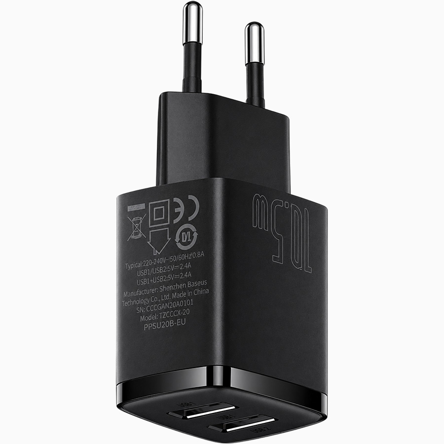 Сетевое ЗУ 2USB BASEUS CCXJ010201 черный, 10.5W 5