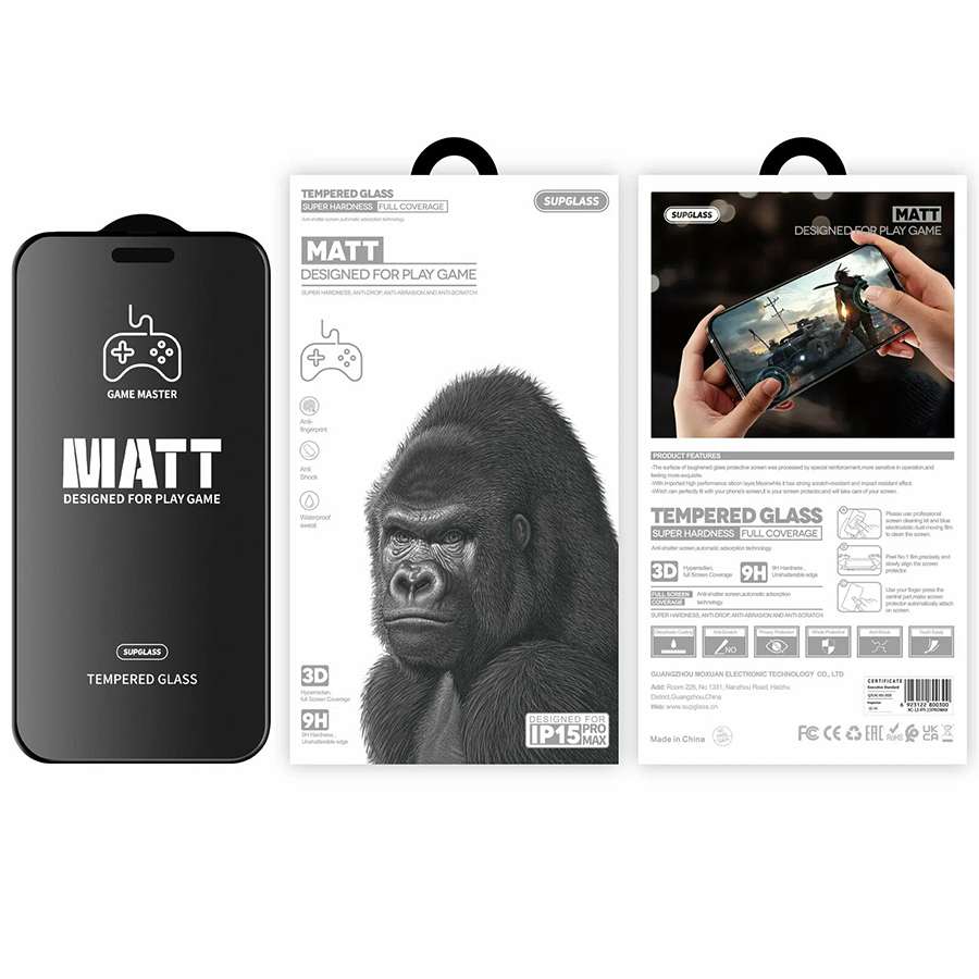Противоударное стекло SUPGLASS для iPhone 17 Pro черное, MATT SG-13