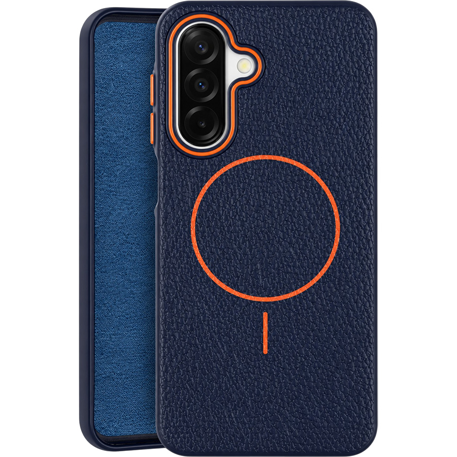 Задняя накладка ZIBELINO MagSafe ECO-Leather для Samsung Galaxy A36 (сине-оранжевый)