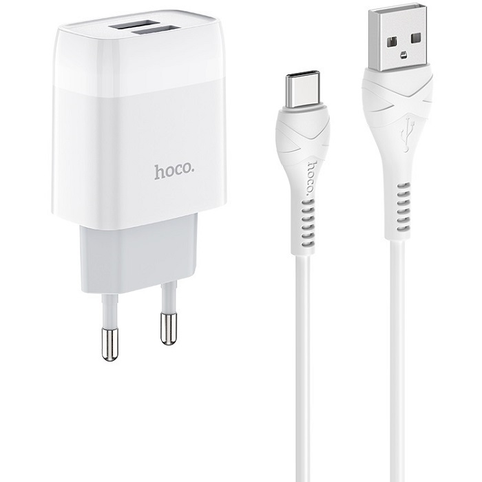 Сетевое ЗУ 2USB 2.4A HOCO C73A, Glorious, Type-C, белый