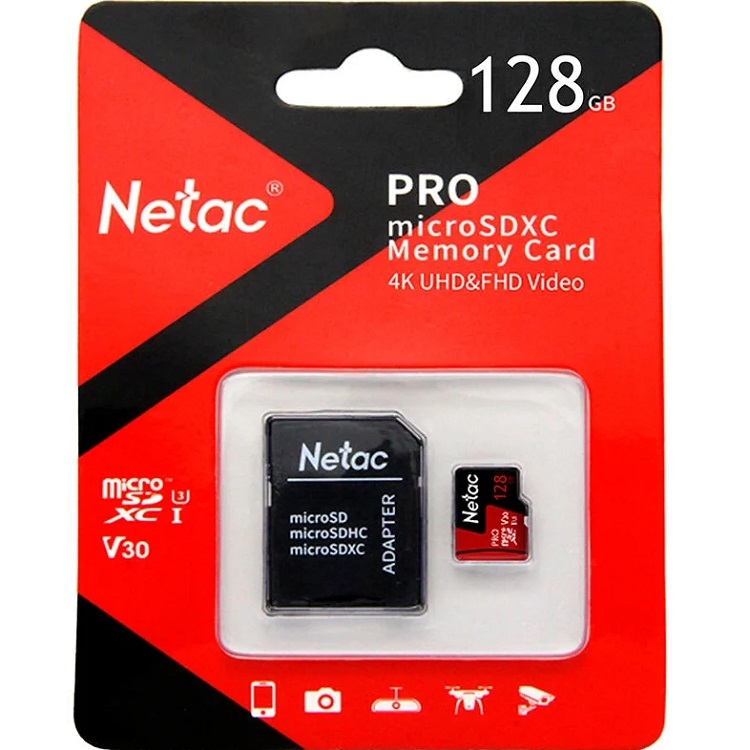 Micro SD 128Gb NETAC P500 Extreme Pro Class 10 UHS-I A1 V30 (100 Mb/s) + адаптер SD