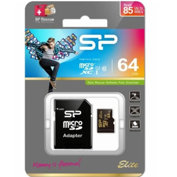Micro SD 64GB Silicon Power Class 10  Elite Gold (R/W 85 Mb/s) + SD адаптер