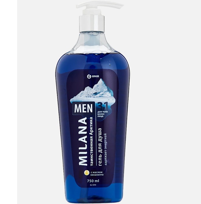 Гель для душа GraSS "Milana MEN Таинственная арктика" с маслом эвкалипта (флакон 750мл) 125460