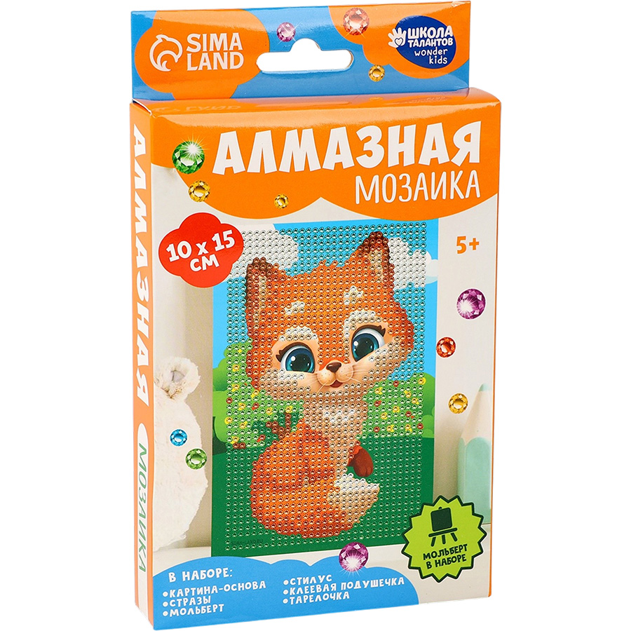 Алмазная мозаика с частичным заполнением на подставке для детей «Лисичка», 10×15 см 10629675