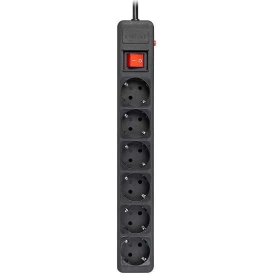 Сетевой фильтр  5.0м SMARTBUY SBSP-6-50-K, черный, 6 розеток, 16А, без з/ш, с з/к, ПВС 3x1.0 мм²
