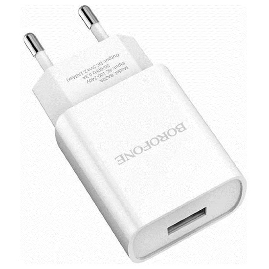 Сетевое ЗУ 1USB 2.1A BOROFONE BA20A, Sharp белый 3