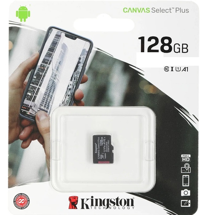 Micro SD 128Gb  Kingston Class 10 Canvas Select Plus A1 U1 V10  (150 Mb/s)