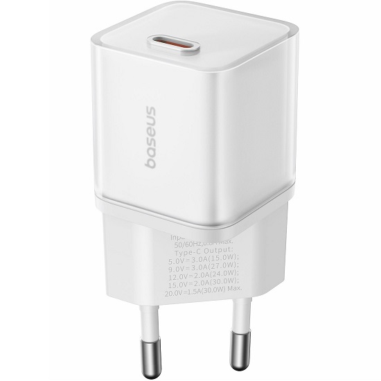 Сетевое ЗУ 1Type-C BASEUS GAN5S P10162504213-00 белый, 30Вт