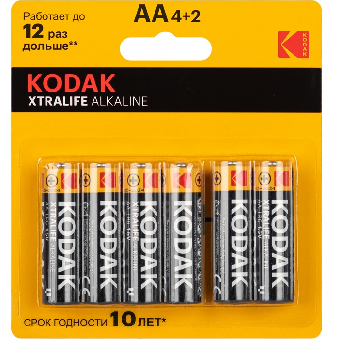 Элемент питания KODAK LR06 XTRALIFE 4+2BL (72/288)