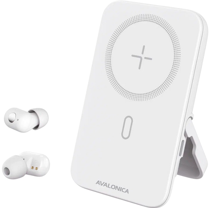 Внешний АКБ Avalonica AVA-PWB-001 white (5000mAh) + наушники TWS, 18 Вт, MagSafe, QC, PD, Type-C