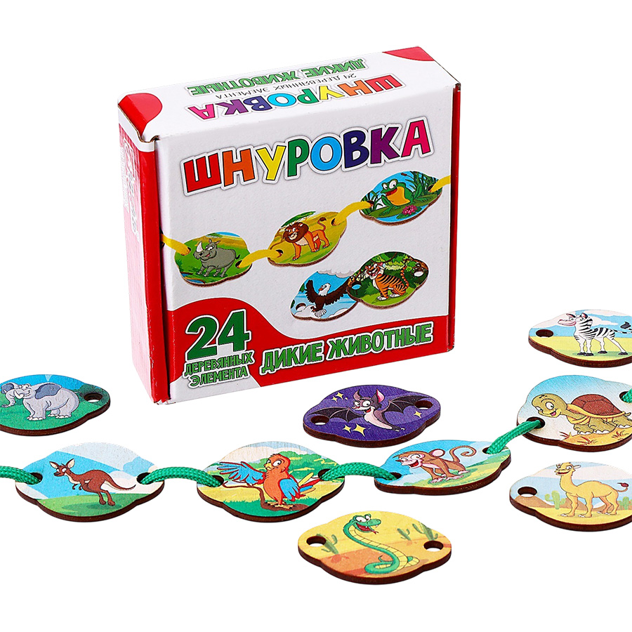 Развивающий набор шнуровка "Дикие животные", 24 элемента 9304227 2
