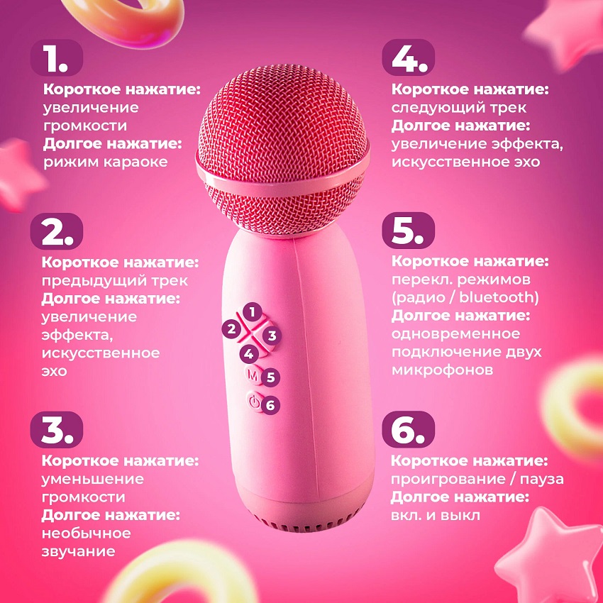 Микрофон БП Караоке AMFOX AM-MIC70 розовый 5