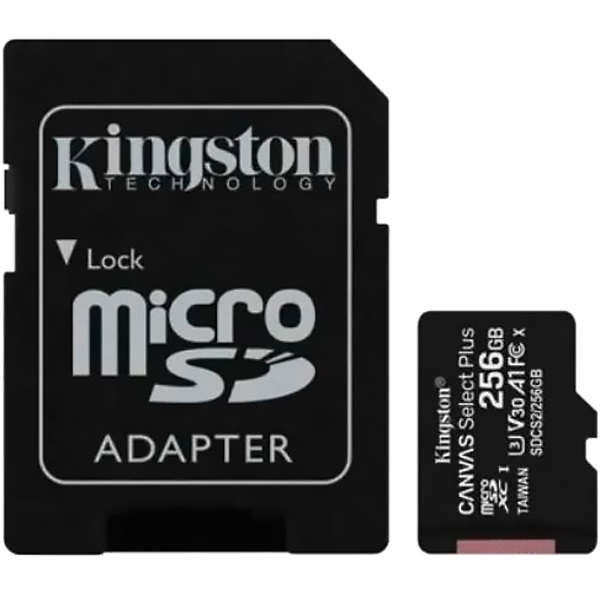 Micro SD 256Gb Kingston Class 10 Canvas Select Plus A1 U1 V10  (150 Mb/s) + SD адаптер